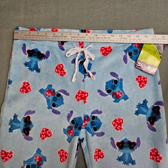 Disney Stitch Fleece Lounge Pajama Pants XL Blue Comfy Hearts Valentines Day NEW - Picture 6 of 10